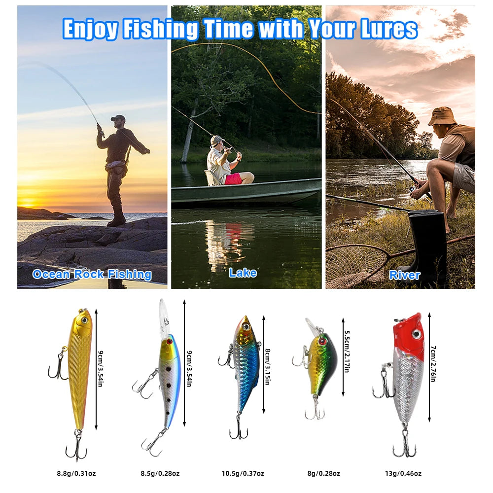 Set 181 Pezzi con Esche da Pesca Artificiali Hard & Soft, Piombi Bullet, Jig Head, Ami Offset