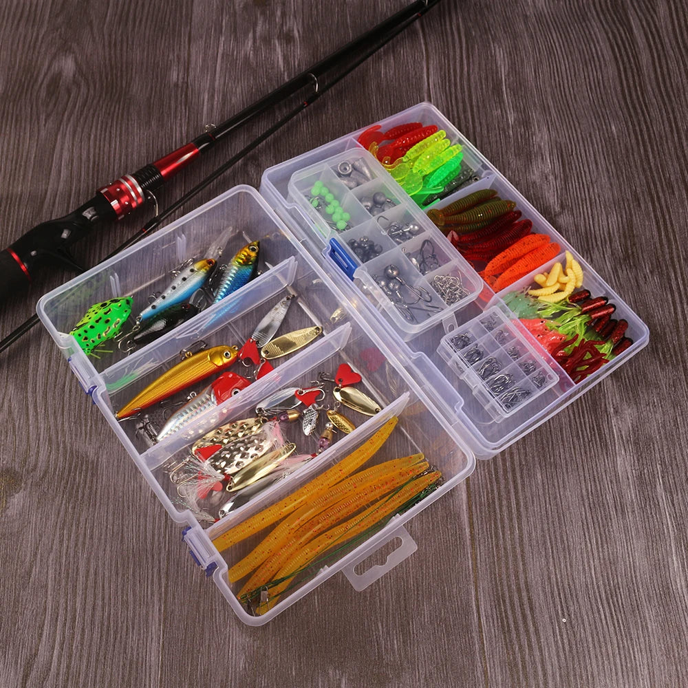 Set 181 Pezzi con Esche da Pesca Artificiali Hard & Soft, Piombi Bullet, Jig Head, Ami Offset