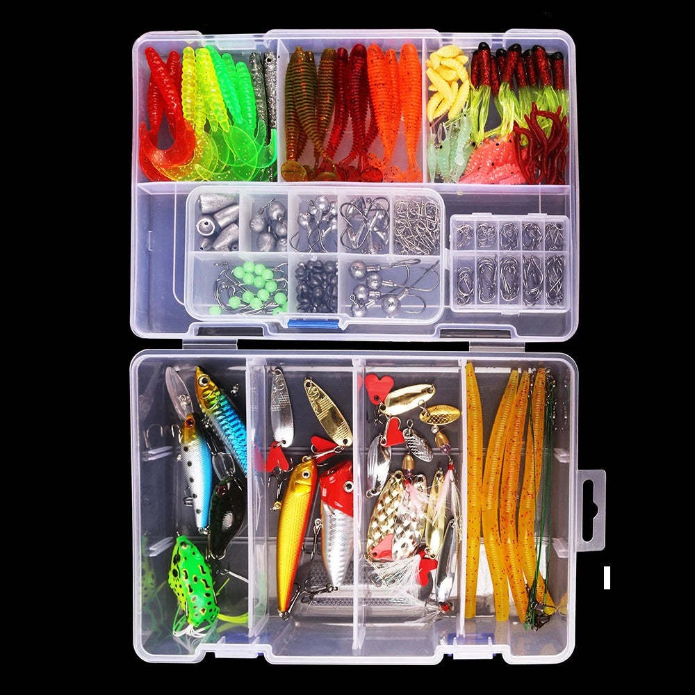 Set 181 Pezzi con Esche da Pesca Artificiali Hard & Soft, Piombi Bullet, Jig Head, Ami Offset