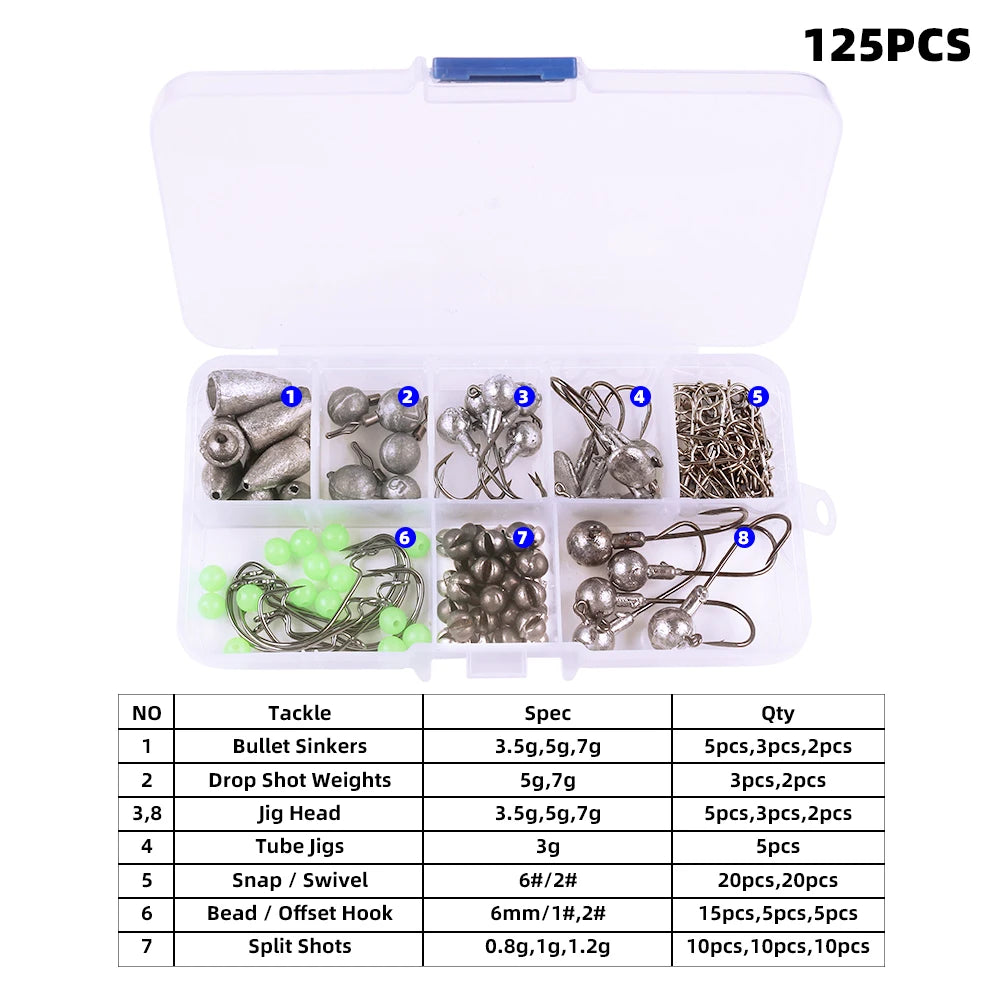 Set 181 Pezzi con Esche da Pesca Artificiali Hard & Soft, Piombi Bullet, Jig Head, Ami Offset